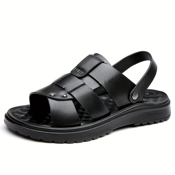 Riolio Plus Size Men's Solid Colour Open Toe Breathable Sandals, Comfy Non Slip Durable Vintage Beach Water Shoes For Men's Outdoor Activities